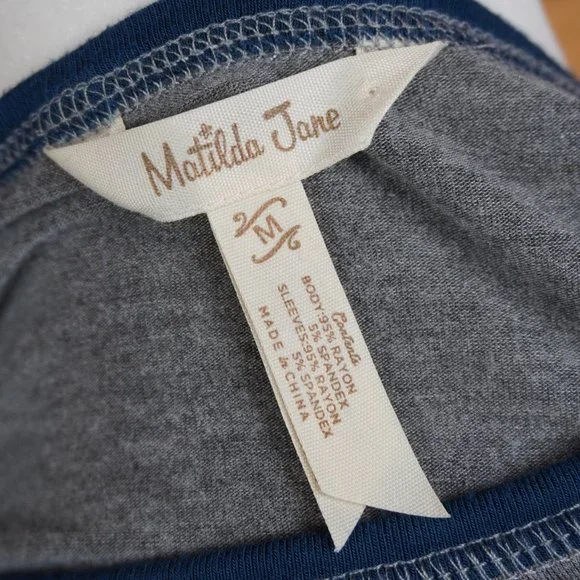 Matilda Jane Dark Blue Striped Gray Long‎ Sleeve Top Size Medium - Picture 9 of 9